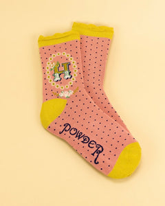 Powder Initial Ankle Socks - Letters A-Z