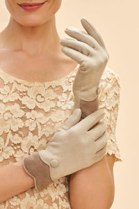 Powder Pandora Faux Suede Gloves - Cream