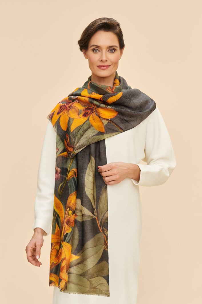 Powder Oversized Botanicals Fine Wool Scarf