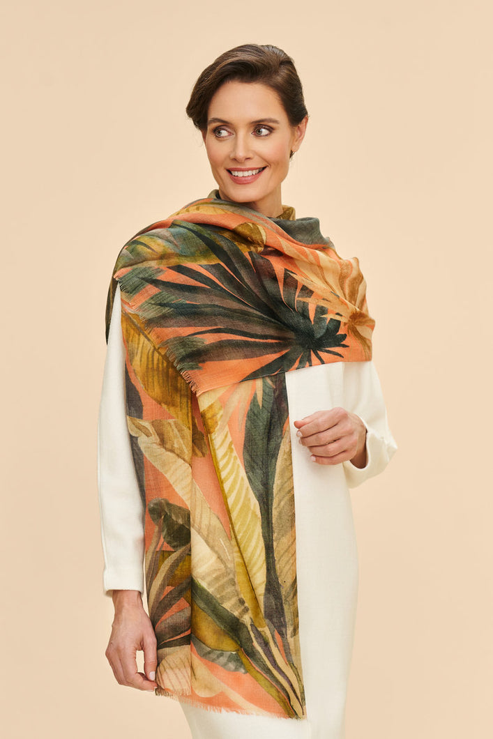 Powder Painted Palms Fine Wool Scarf