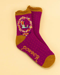 Powder Initial Ankle Socks - Letters A-Z