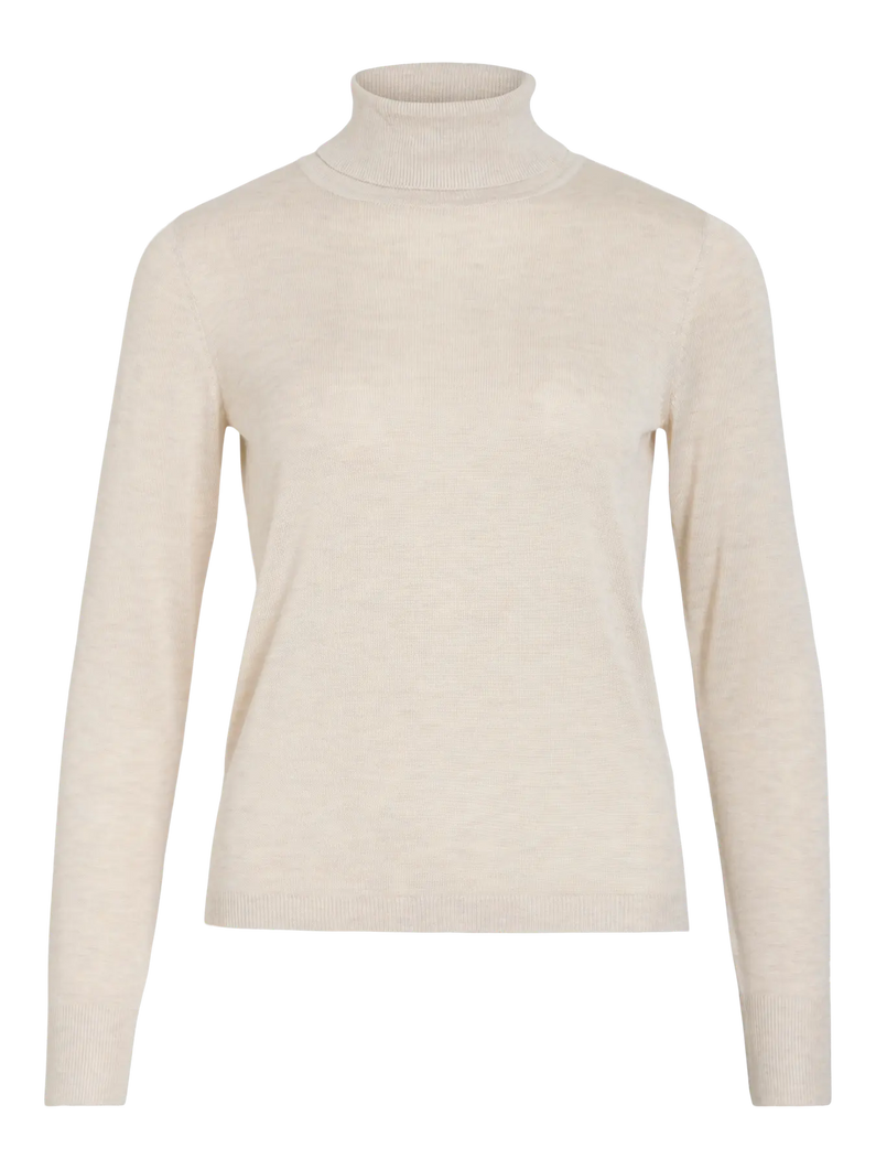 Vila Claudie Roll Neck Jumper - Light Natural Melange