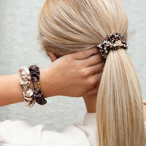 ByEloise - Gold Heart Silk Scrunchie - Leopard