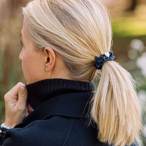 ByEloise - Gold Heart Silk Scrunchie - Navy
