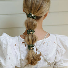 Load image into Gallery viewer, ByEloise - Gold Heart Silk Scrunchie - Olive Green