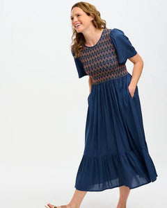 Sugarhill Brighton - Brielle Midi Shirred Dress - Washed Navy