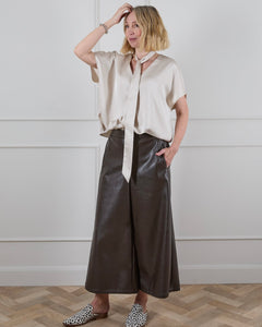 Chalk Darcy Faux Leather Trousers - Brown