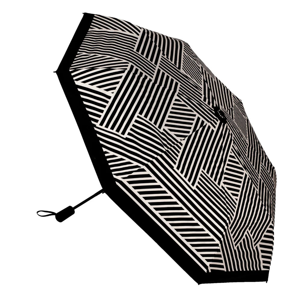 Elie Beaumont  Folding Umbrella - Black/Sand Geometric