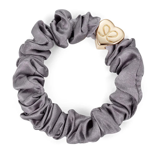ByEloise - Gold Heart Silk Scrunchie - Grey