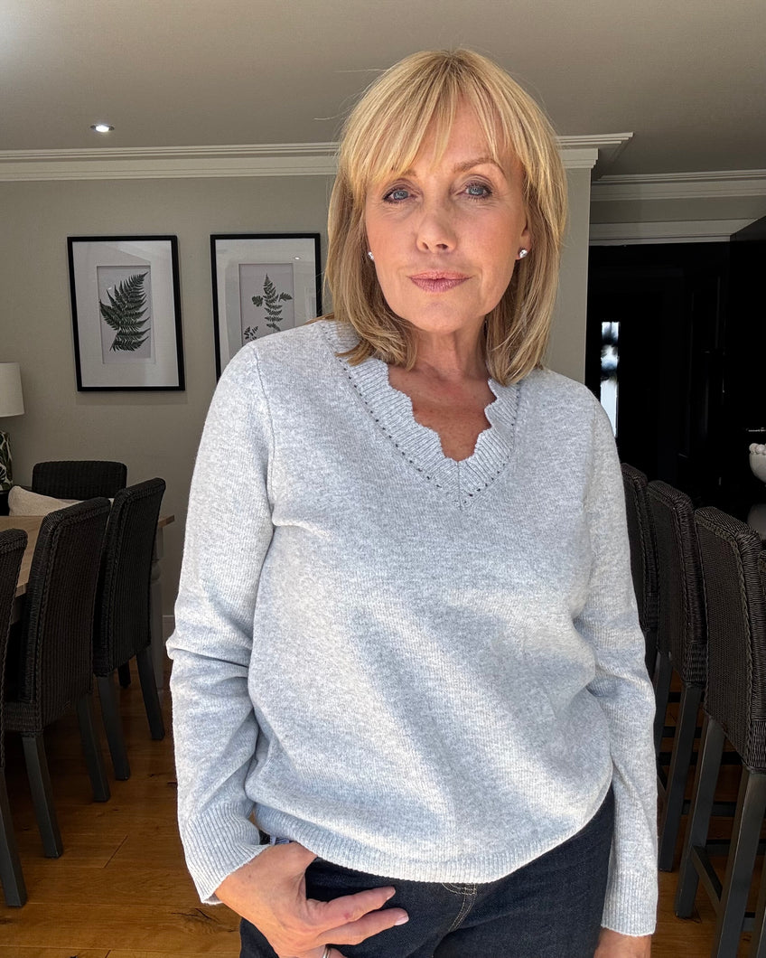 Vila Nikolina V Neck Jumper - Light Grey Melange