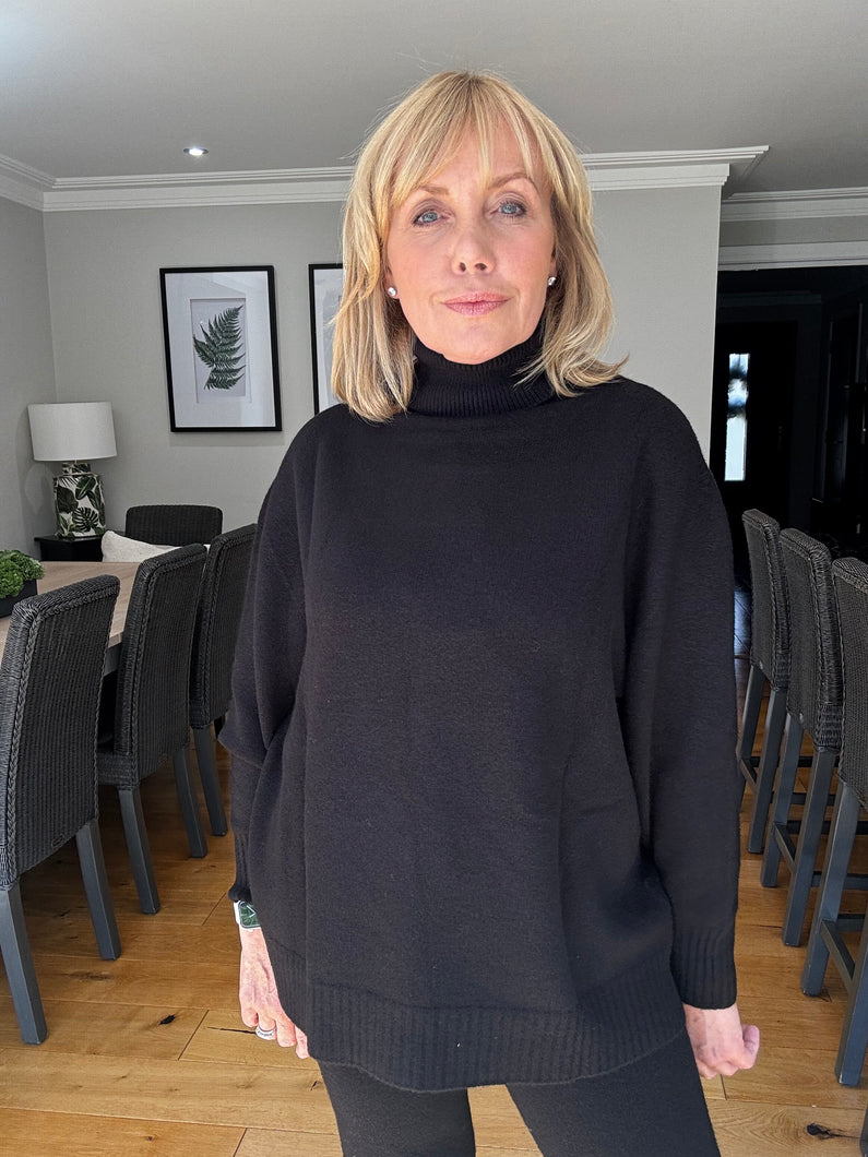 Faye Supersoft Oversize Roll Neck - Black