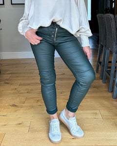 Luxe Melly PU Coated Jean - Dark Green