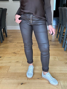 Luxe Melly PU Coated Jean - Chocolate