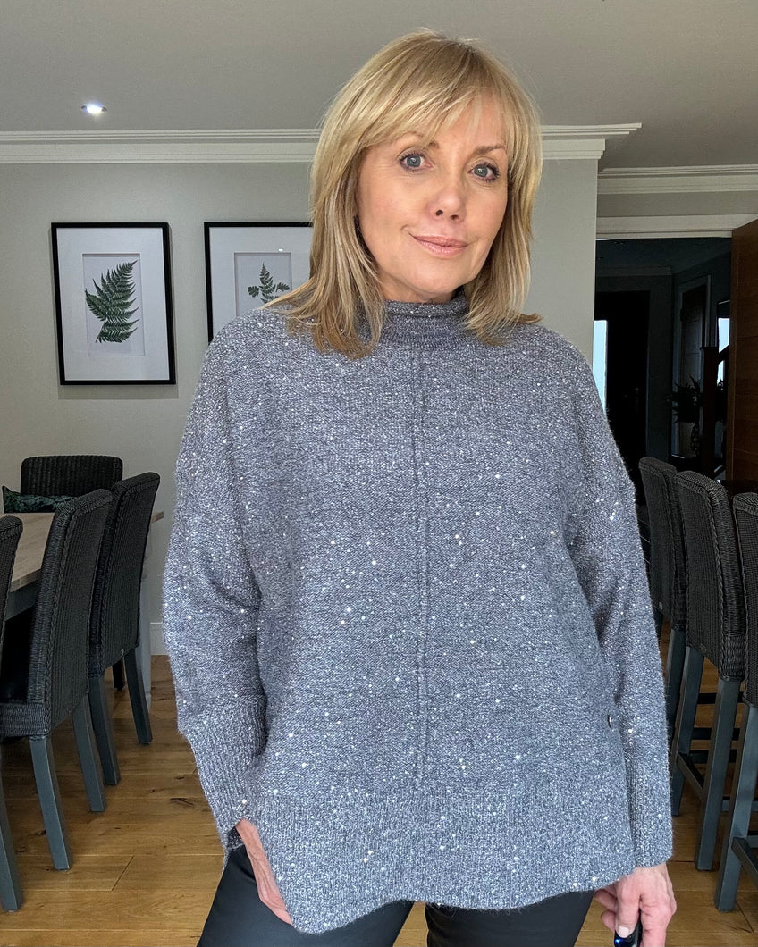 Malissa J Sequin Knit  Jumper - Silver