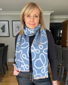 Malissa J Reversible Pattern Scarf - Blue/Grey