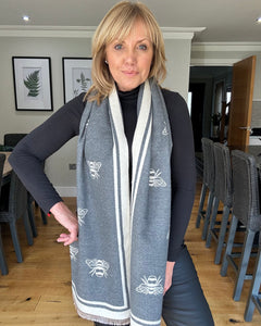 Malissa J Reversible Bumble Bee Scarf - Grey/Cream