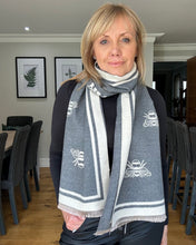 Load image into Gallery viewer, Malissa J Reversible Bumble Bee Scarf - Grey/Cream