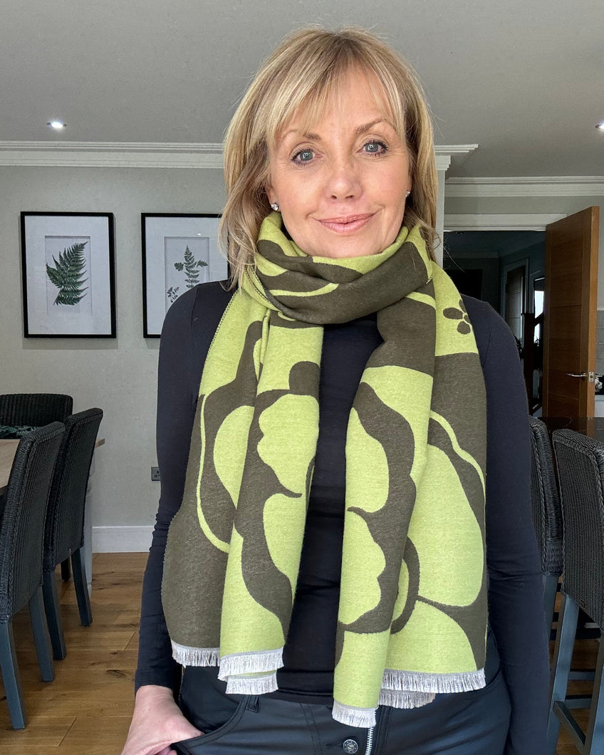 Malissa J Reversible Scarf - Khaki/Lime