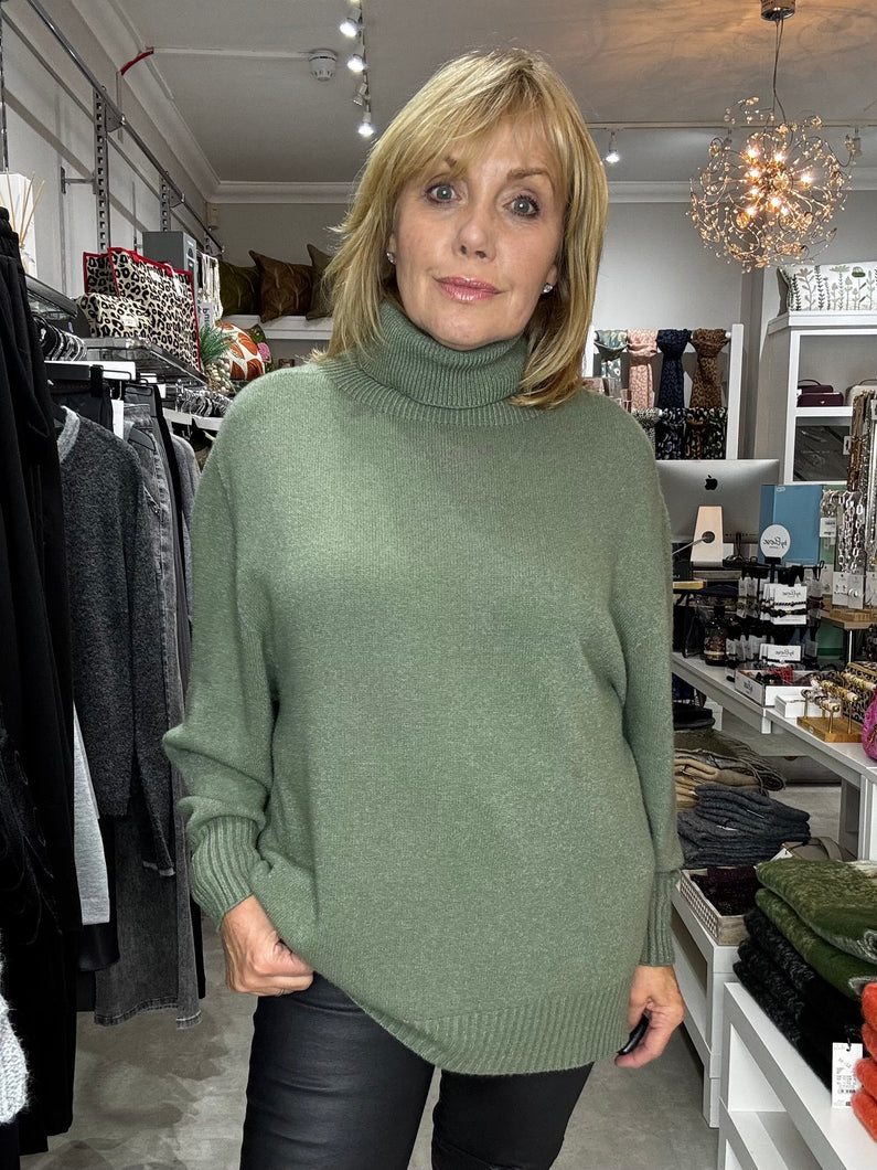 Faye Supersoft Oversize Roll Neck  -Sage