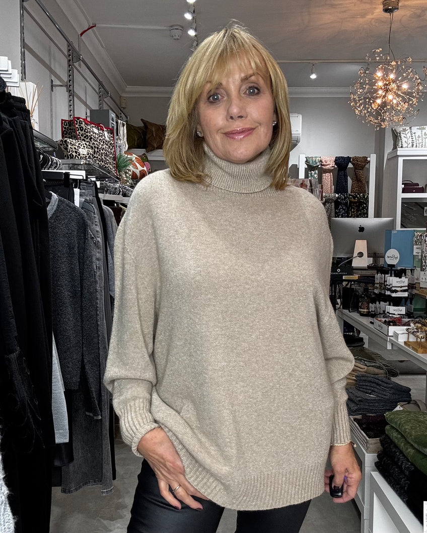 Faye Supersoft Oversize Roll Neck  - Beige