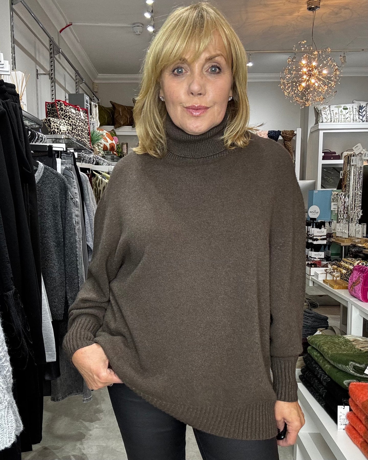 Faye Supersoft Oversize Roll Neck  - Chocolate