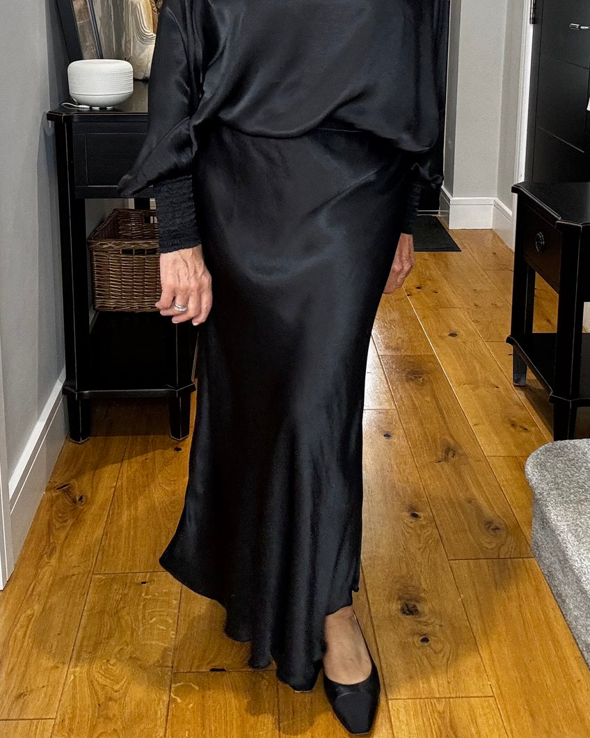 Mila Satin Slip Skirt - Black