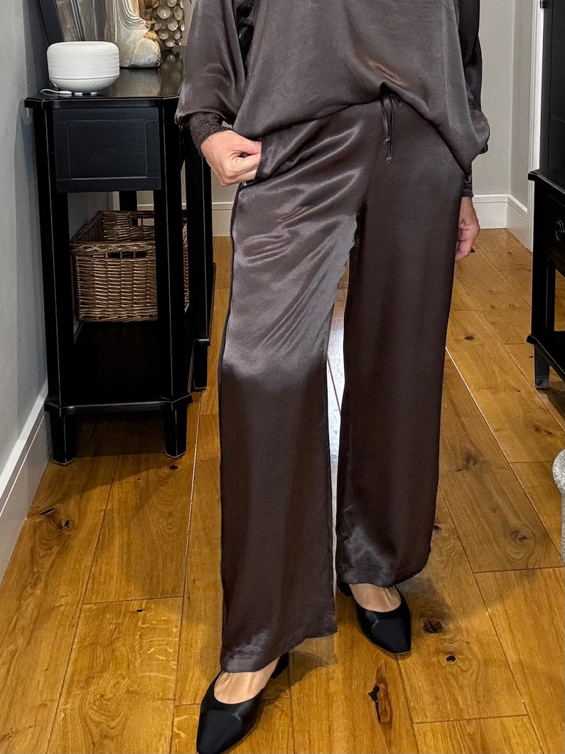 Grace Satin Trouser - Chocolate