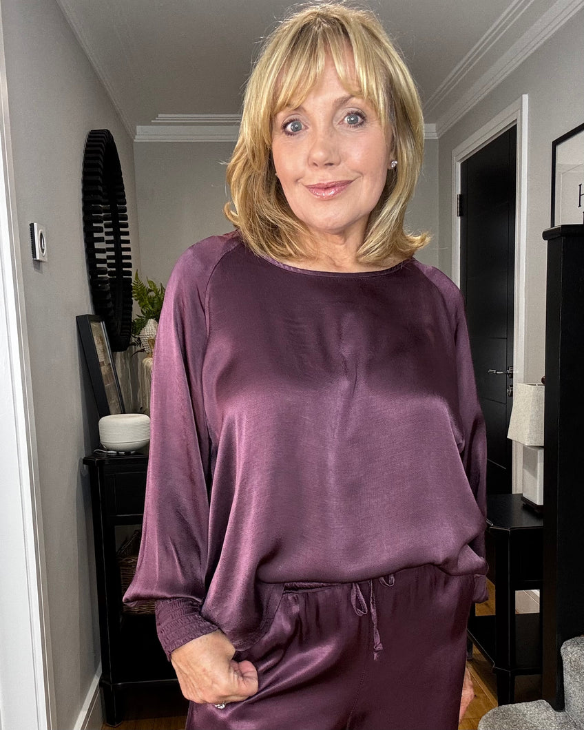 Sofia Satin Top - Aubergine