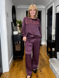Grace Satin Trouser - Aubergine