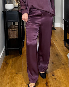 Grace Satin Trouser - Aubergine