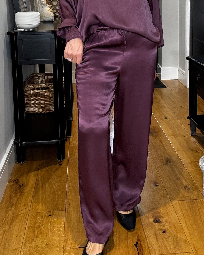 Grace Satin Trouser - Aubergine