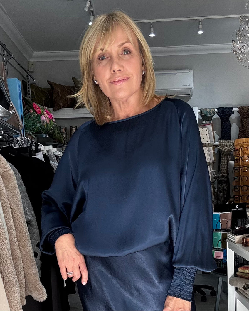 Sofia Satin Top - Navy