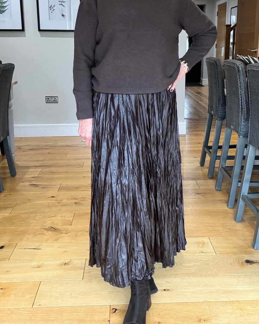 Crinkle Midi Skirt - Brown