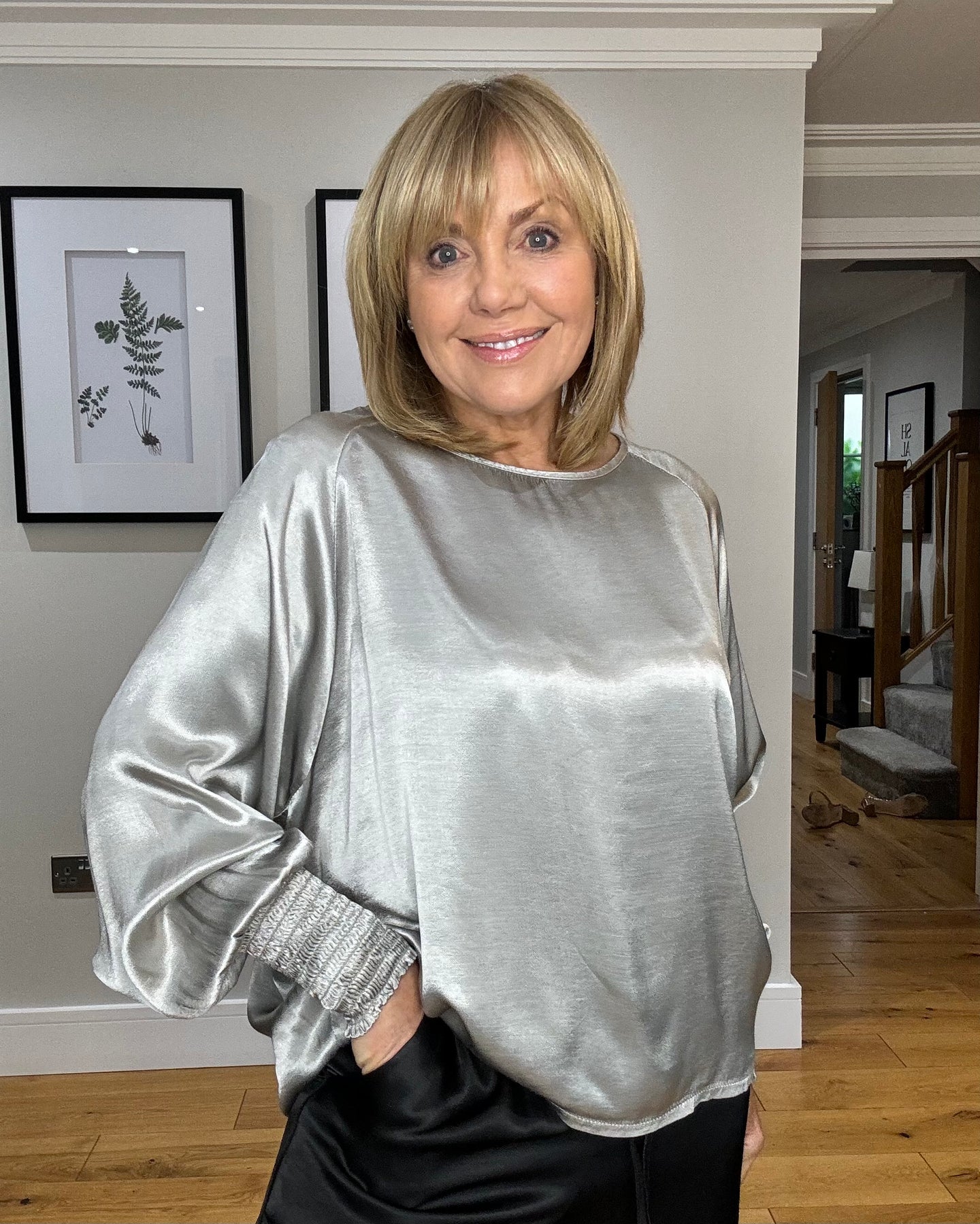 Sofia  Satin Top - Silver Grey