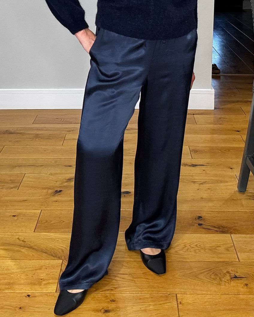 Grace Satin Trouser - Navy