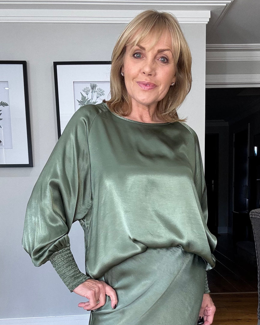 Sofia Satin Top - Soft Khaki