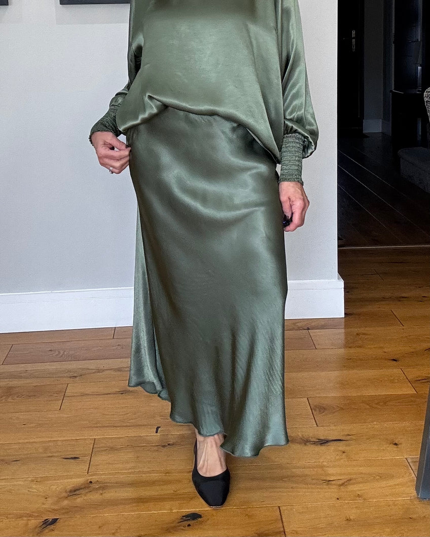 Mila Satin Slip Skirt - Soft Khaki