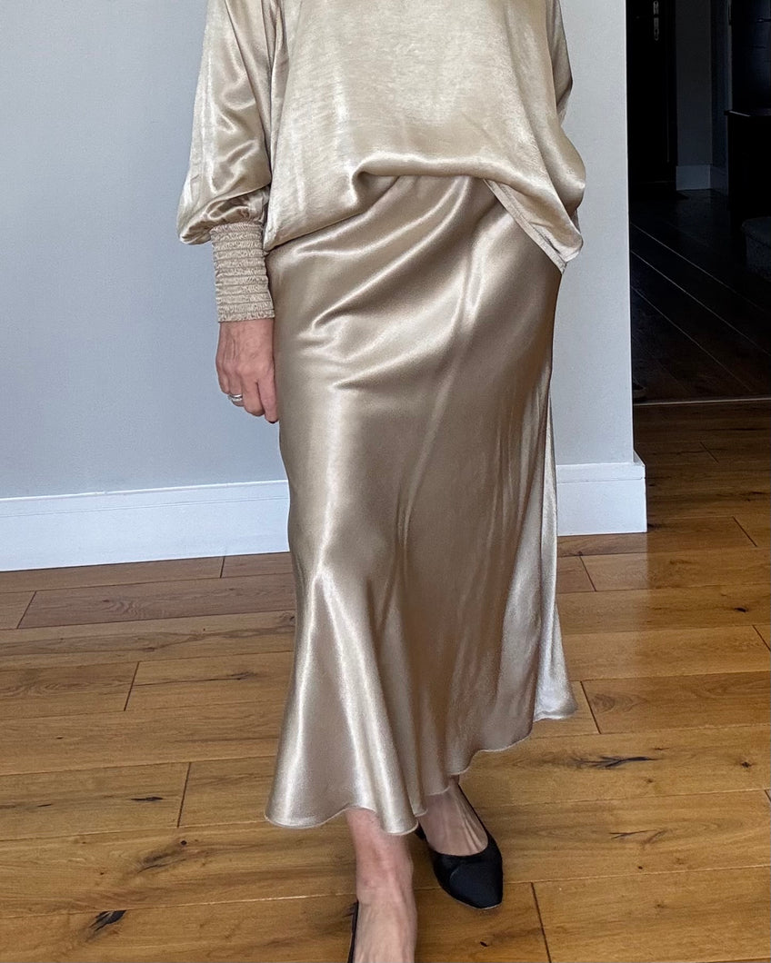 Mila Satin Slip Skirt - Gold