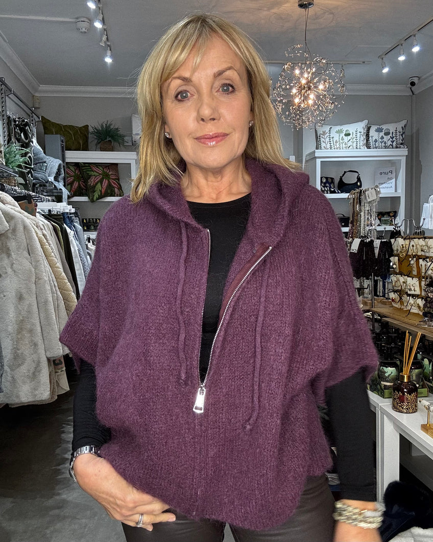 Zipped Mohair Hoodie - Aubergine