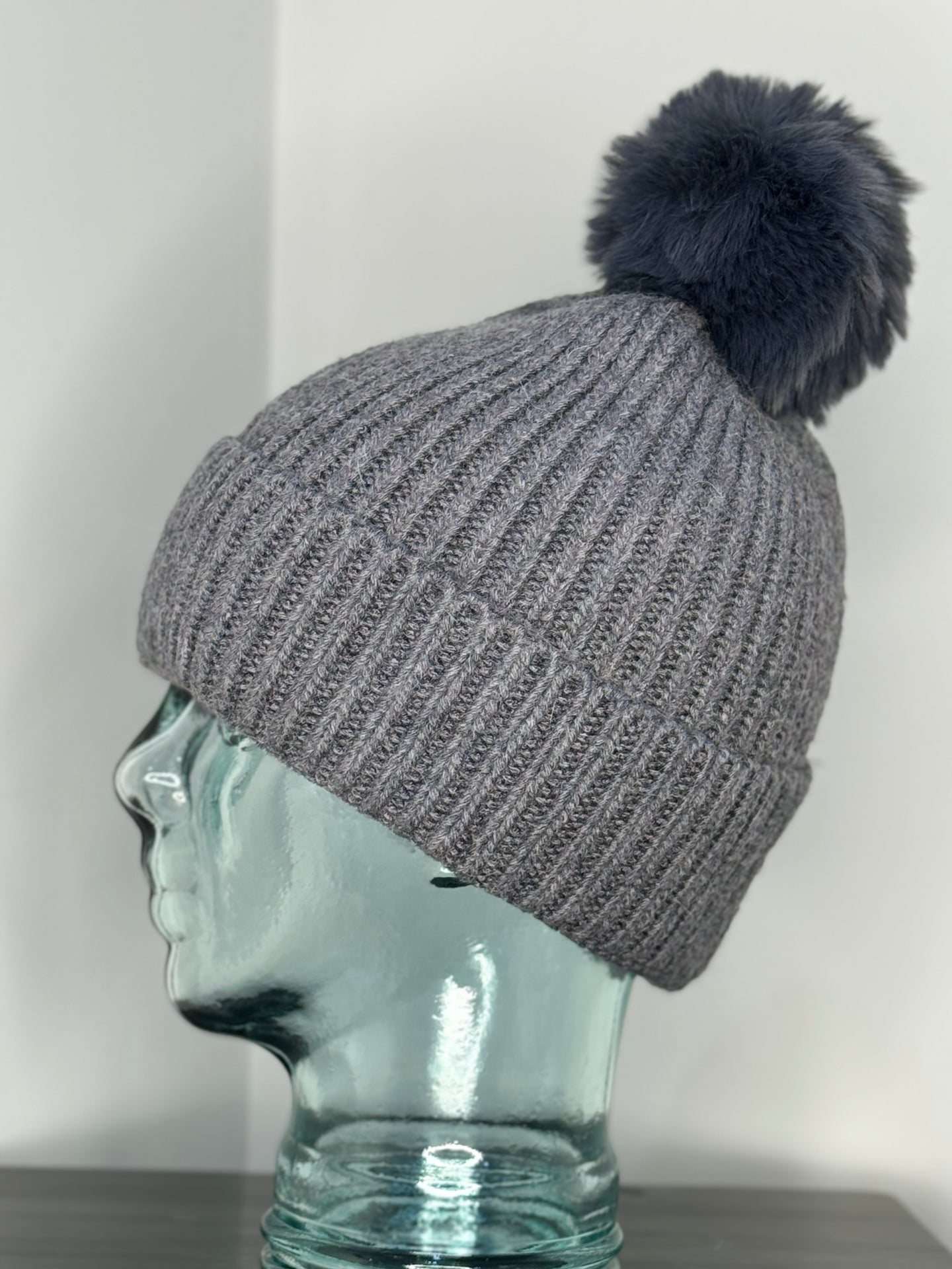 Cashmere & Angora Bobble Hat - Charcoal