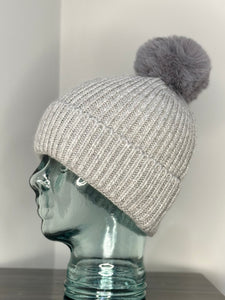 Cashmere & Angora Bobble Hat - Grey