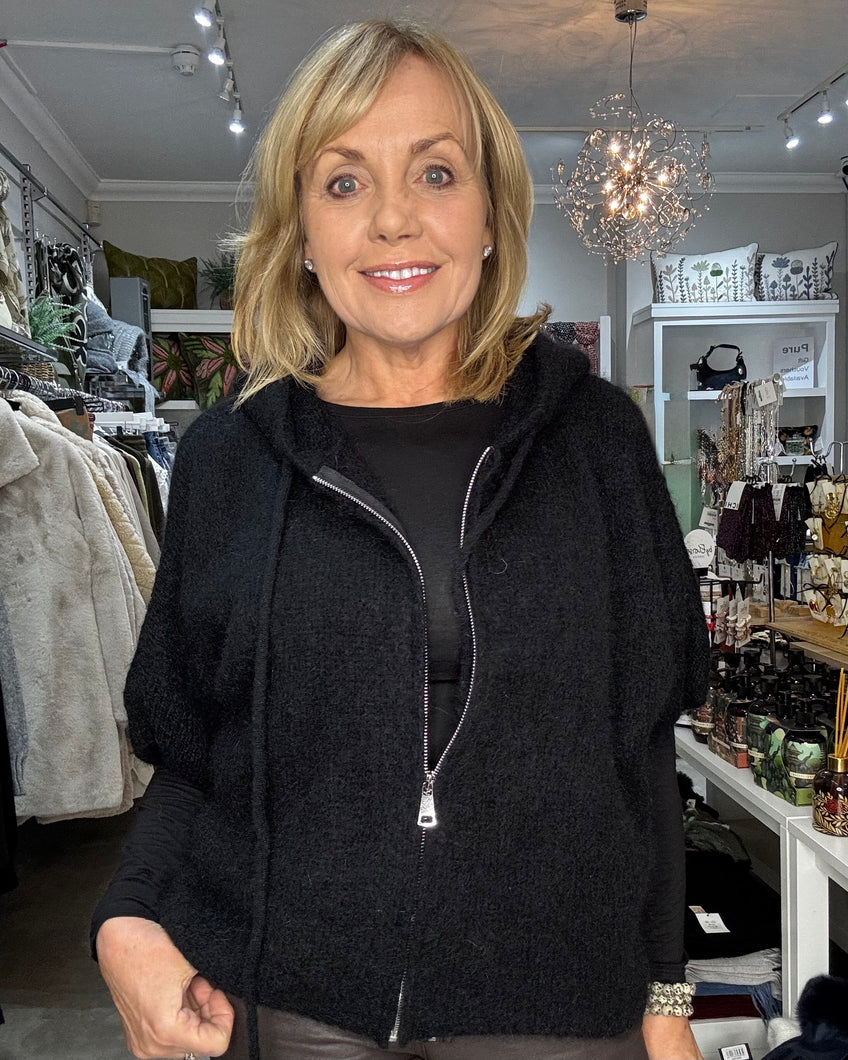 Zipped Mohair Hoodie - Black