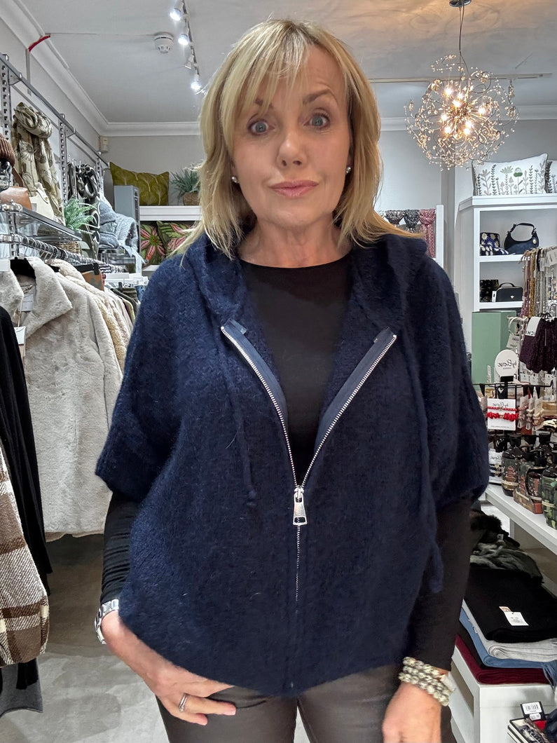 Zipped Mohair Hoodie - Navy