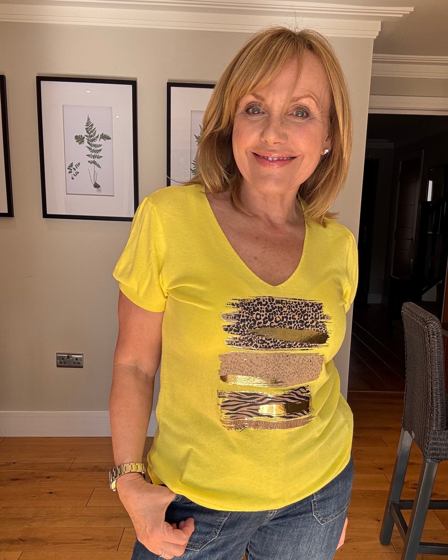 Animal Print Foil Top - Yellow
