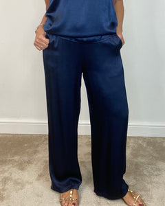 Grace - Satin Palazzo Trouser - Navy