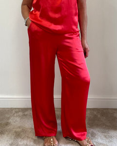Grace - Satin Palazzo Trouser - Red