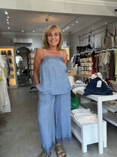 Load image into Gallery viewer, Lace Trim Linen Trouser -  Blue