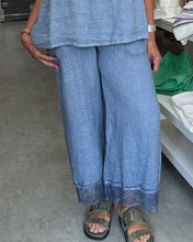 Load image into Gallery viewer, Lace Trim Linen Trouser -  Blue
