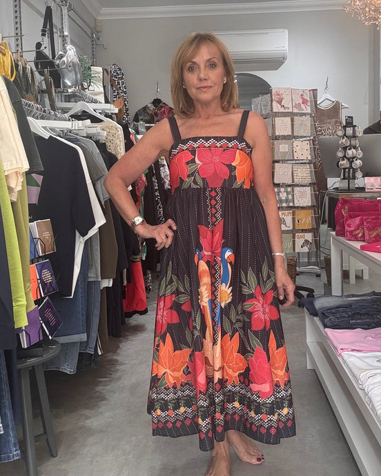 Tropical Print Dress - Black