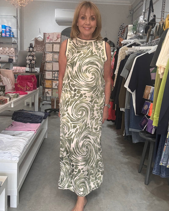 Print Maxi Shift Dress - Soft Khaki
